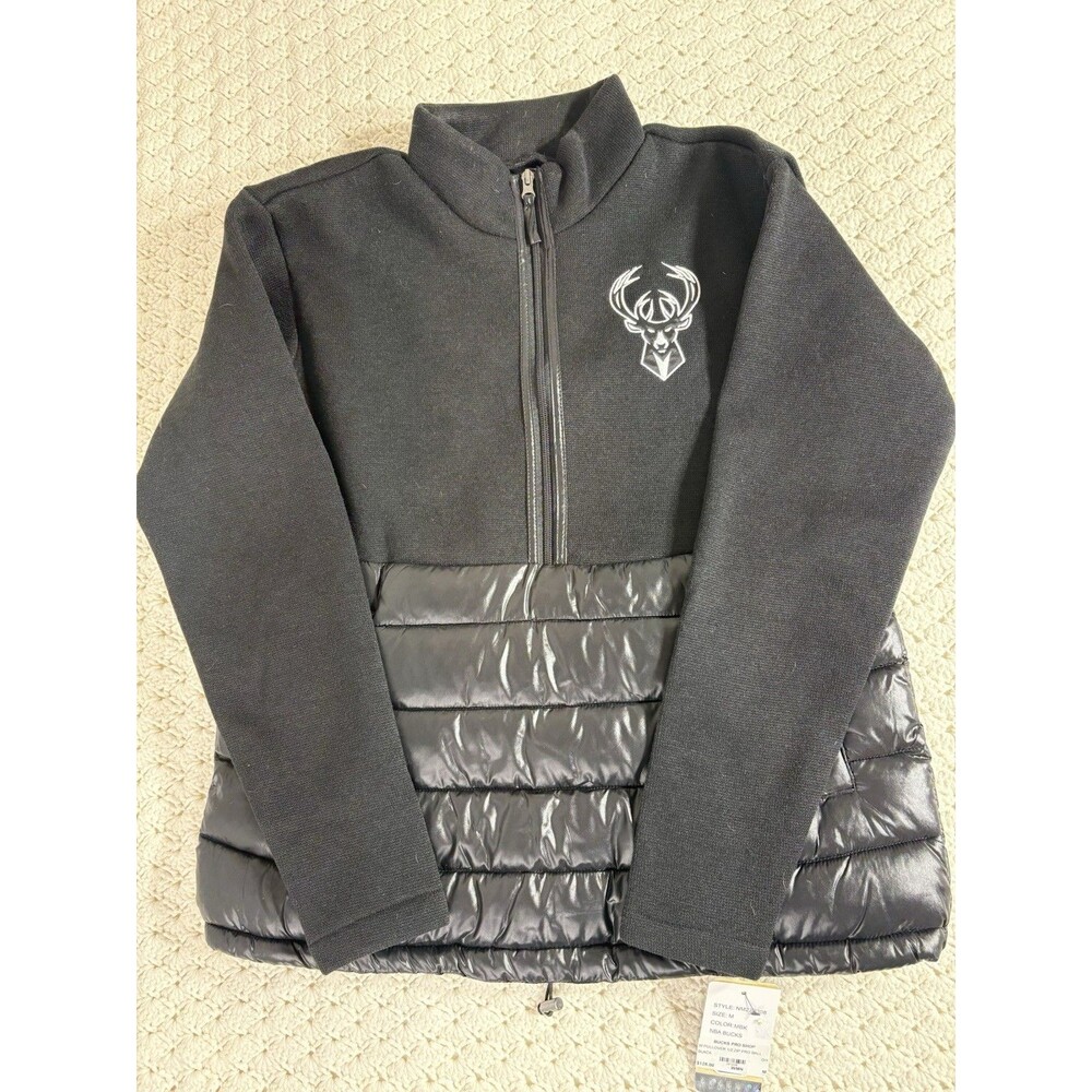 NEW Women's G-III 1/2 Zip Pro Ball Black Milwaukee Bucks Pullover Medium NWT